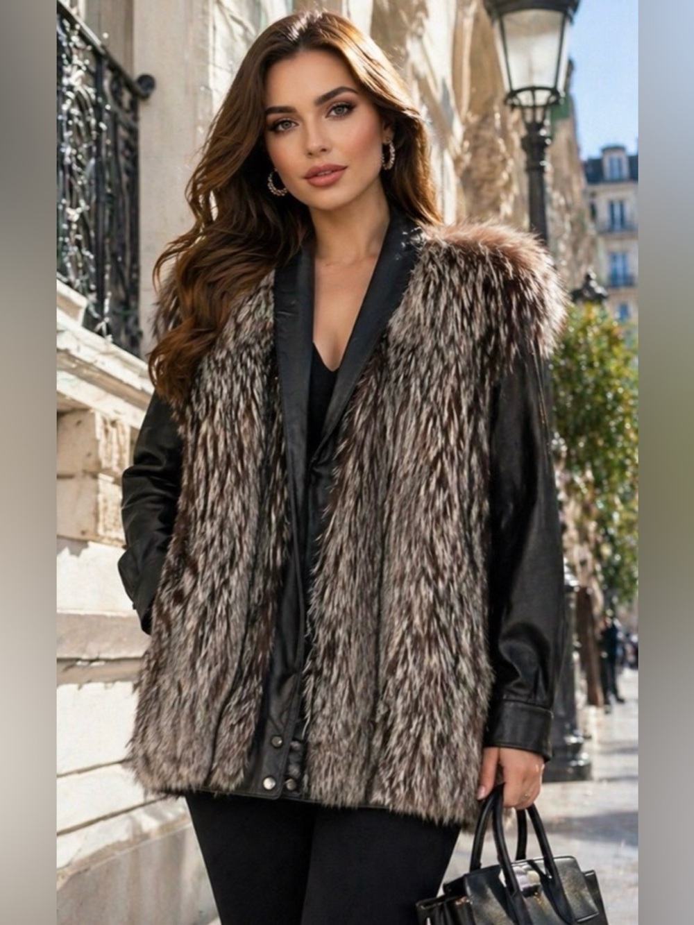 Saga Fox Fur Coat Vintage/ Leather Sleeves/ Canada/ Clean/ Like New